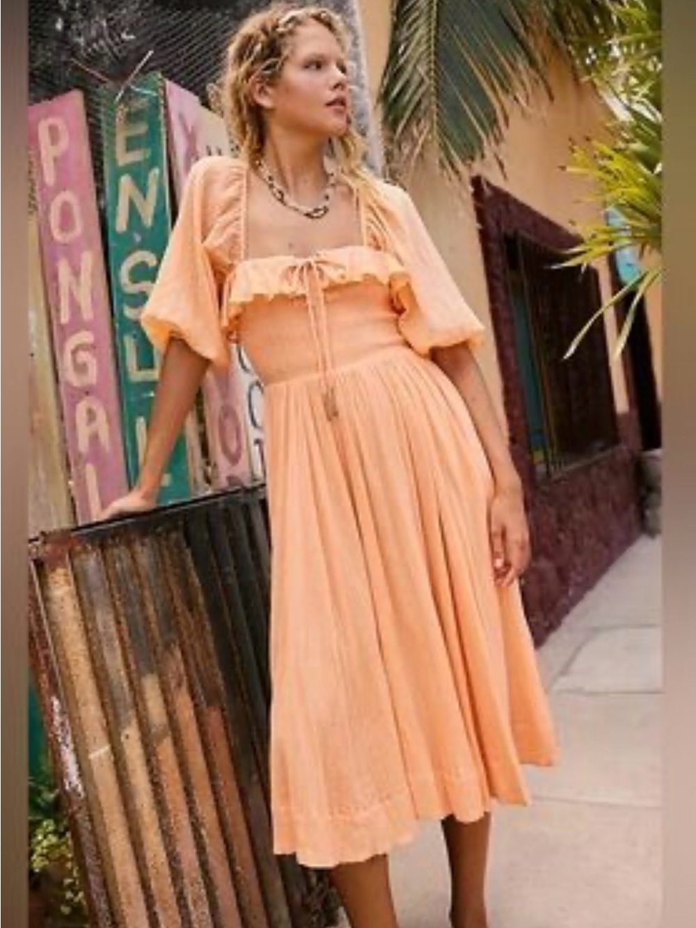 Free People Oasis Midi Dress in Peach Wash